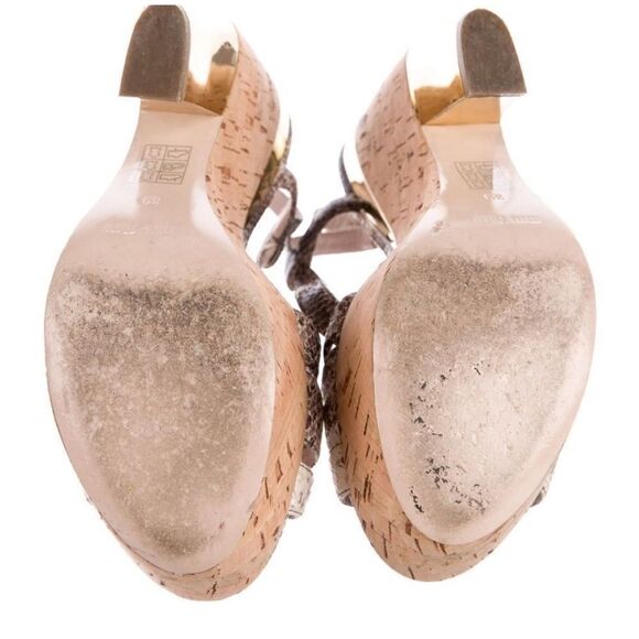 Miu Miu Silver Wedge Sandals with Metallic Snakeskin -9:IT39 - Picture 5 of 14